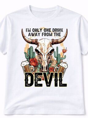 One Drink Away From The Devil Graphic T Shirt Trendy Boutique Style Tee Womens